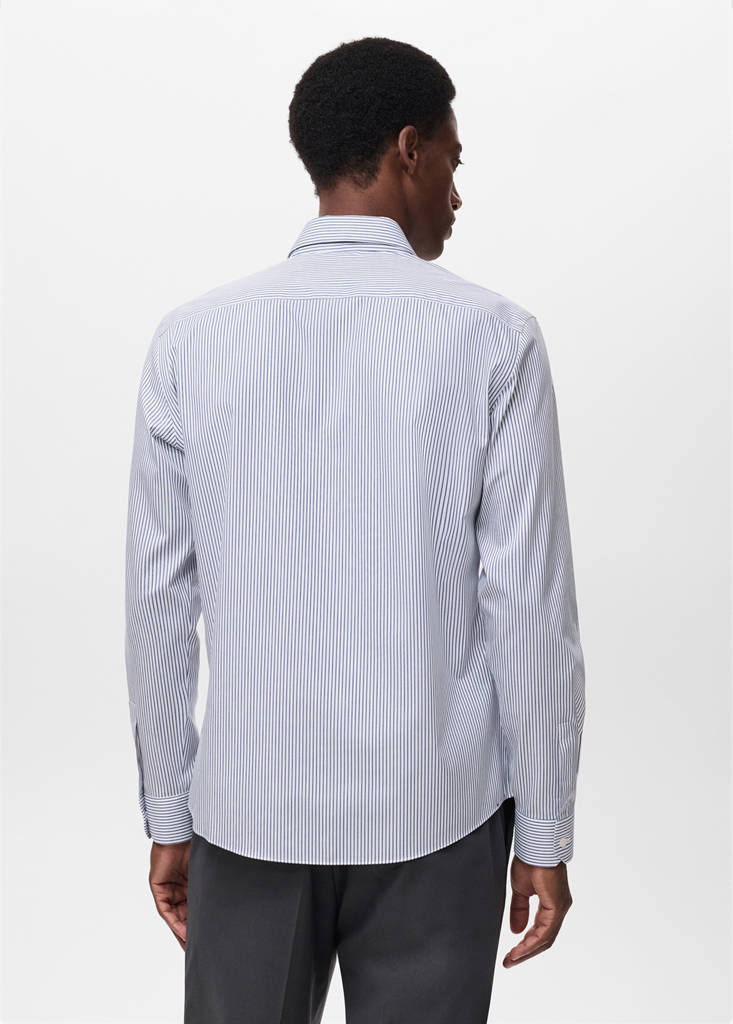 Regular-fit non-iron cotton striped shirt — Navy