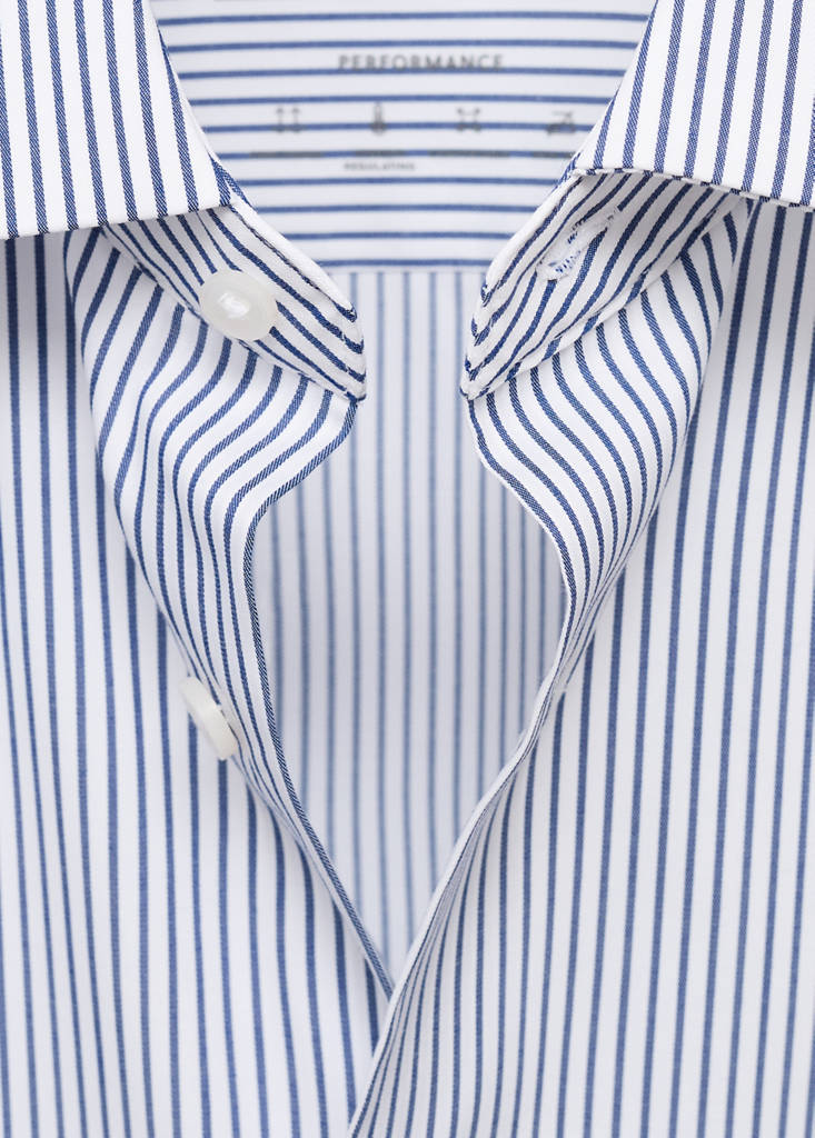 Regular-fit non-iron cotton striped shirt — Navy