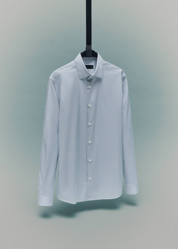 Regular-fit non-iron cotton striped shirt — Navy