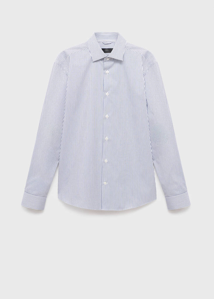 Regular-fit non-iron cotton striped shirt — Navy