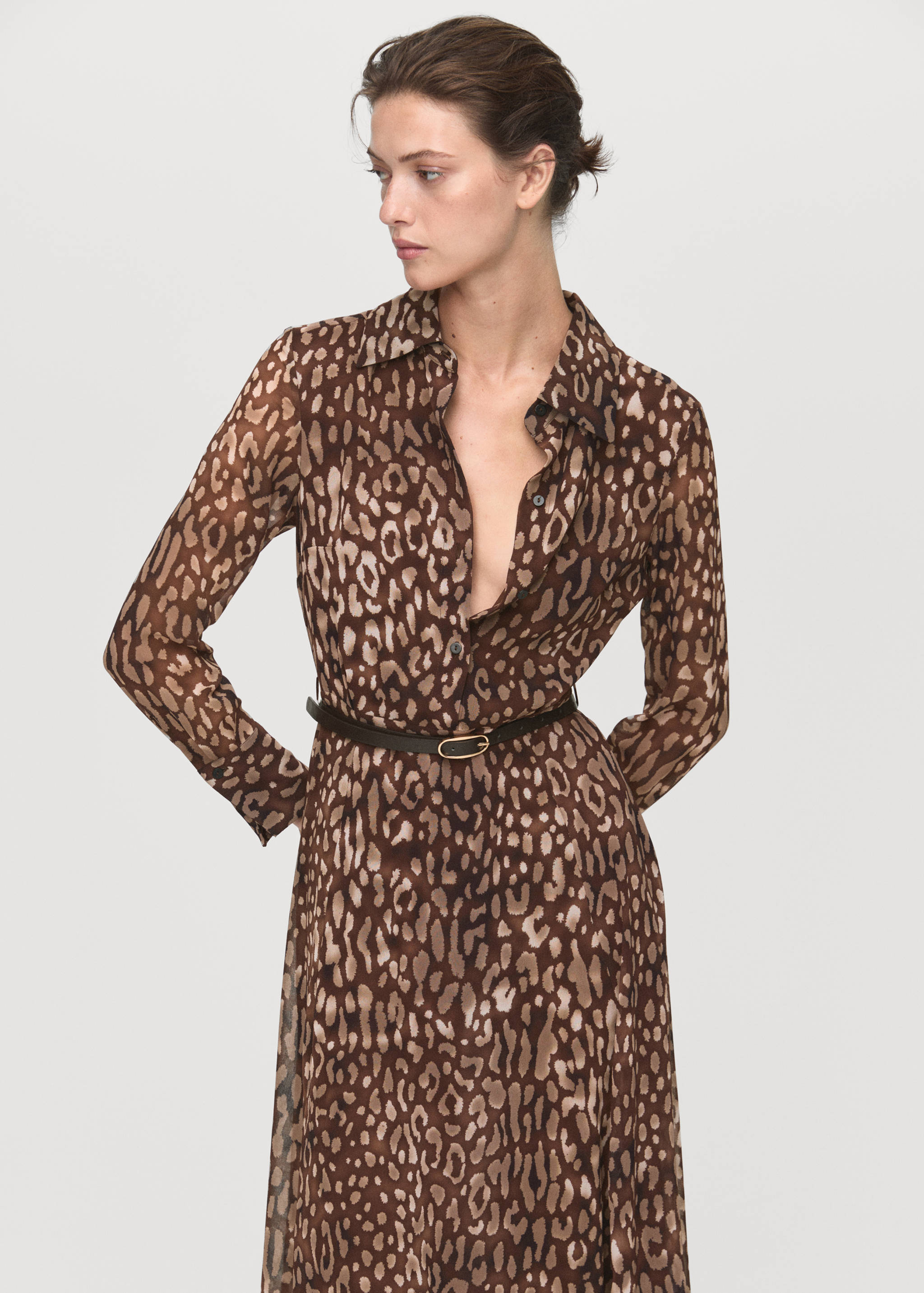 Leopard-print shirt dress with belt - Medium plane