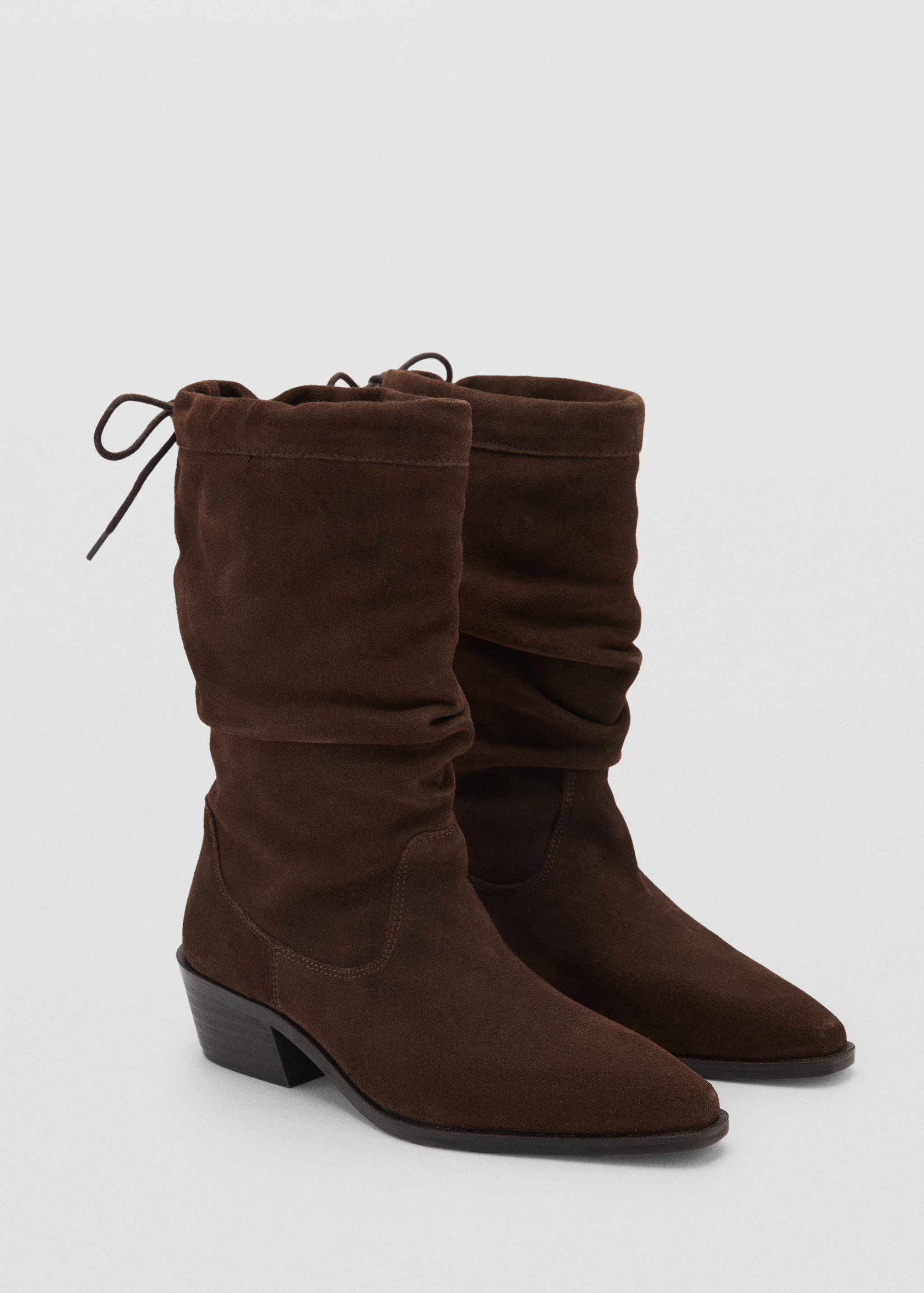 Knee-high leather boots with ruched detail - Medium plane