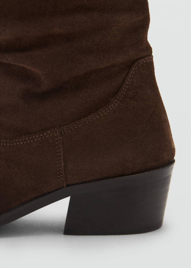 Knee-high leather boots with ruched detail — Brown