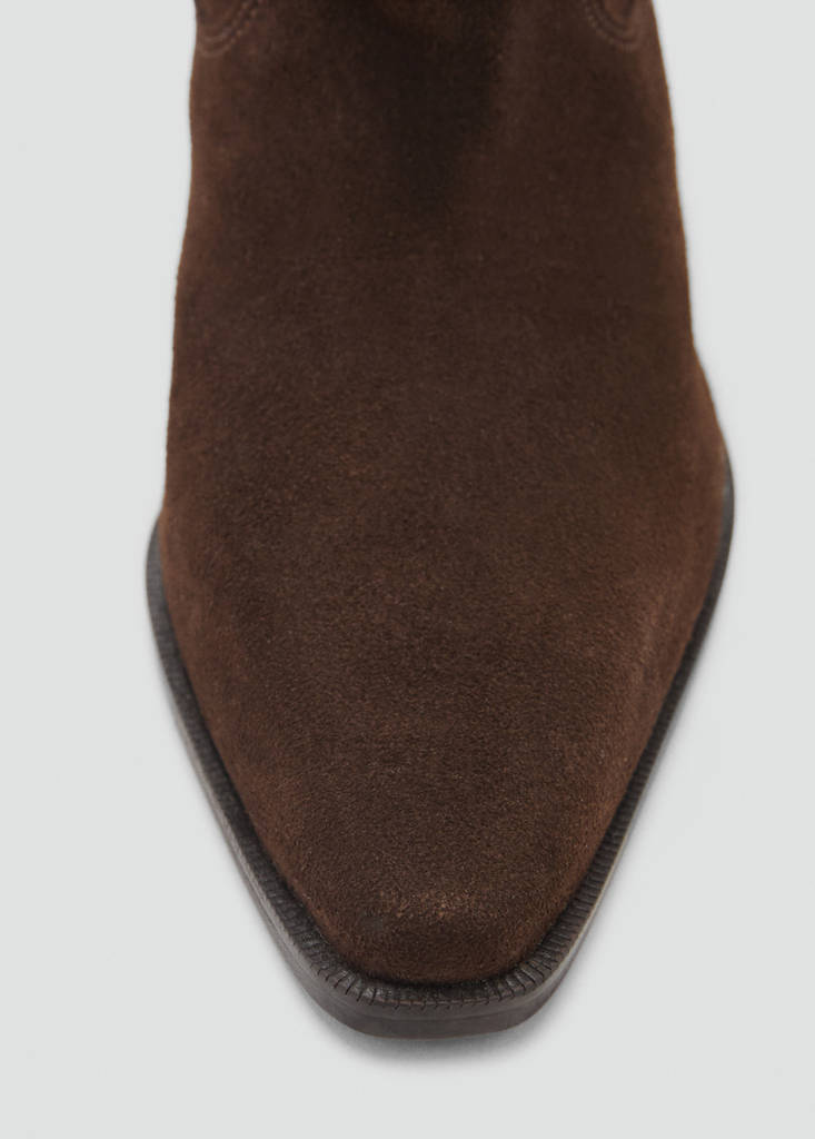 Knee-high leather boots with ruched detail — Brown