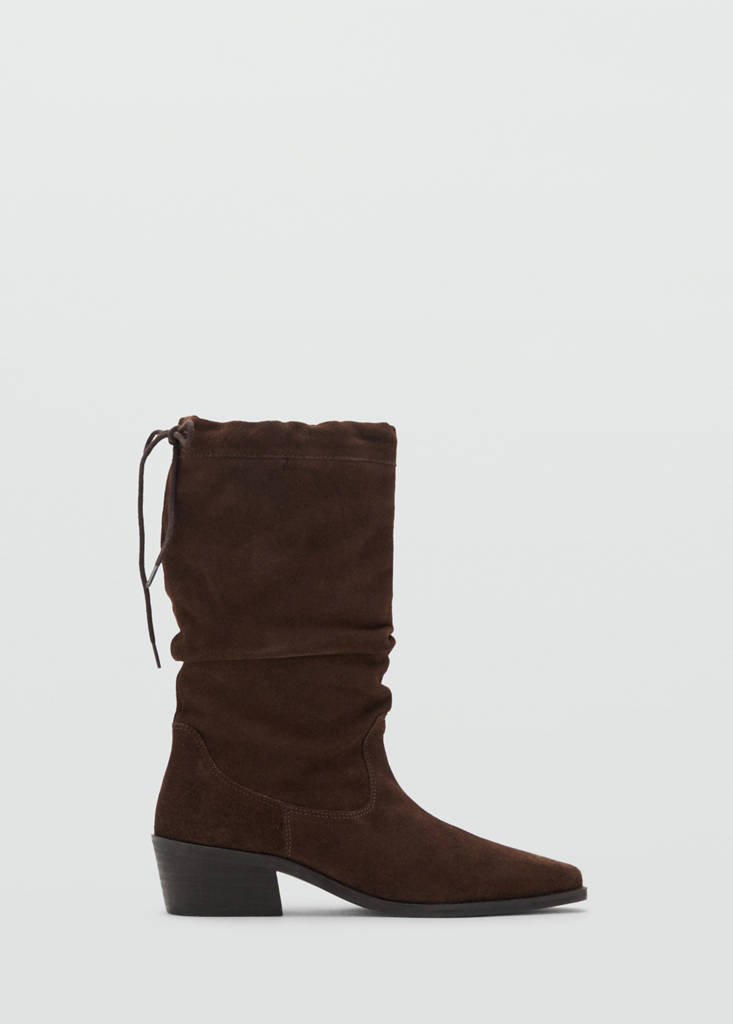 Knee-high leather boots with ruched detail — Brown