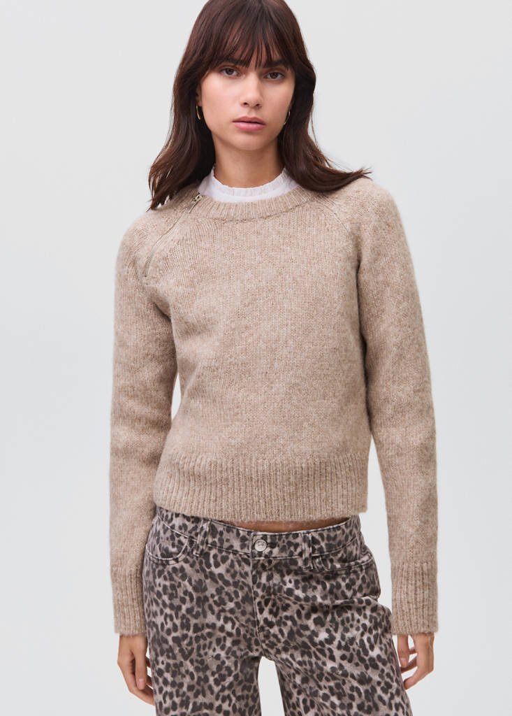 Zip knit sweater — Brown