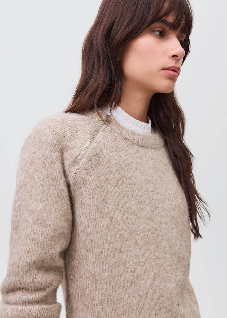 Zip knit sweater — Brown