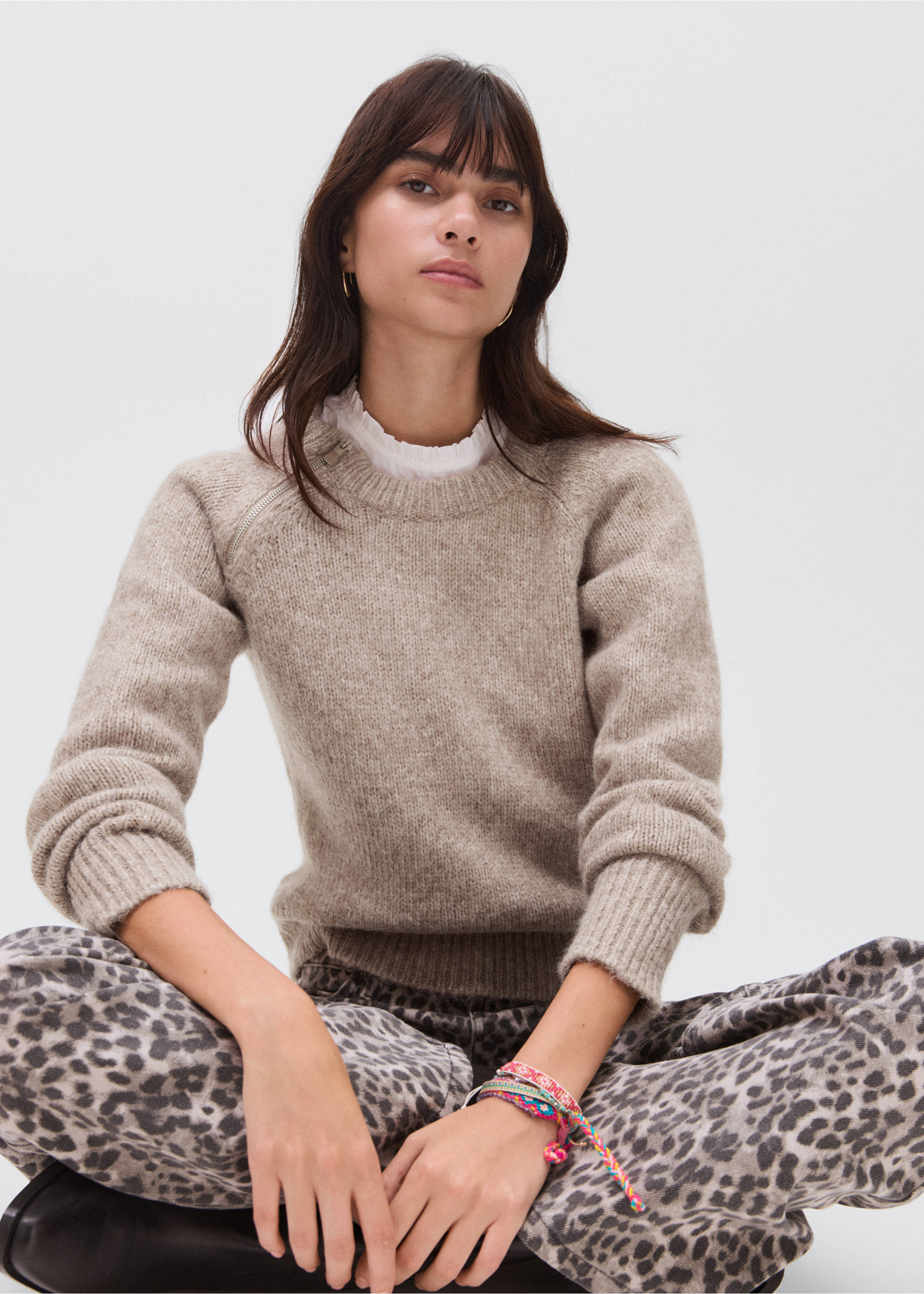 Трикотажный джемпер с молнией - Деталь изделия 2, Коричневый. Ref: 17026332-00.