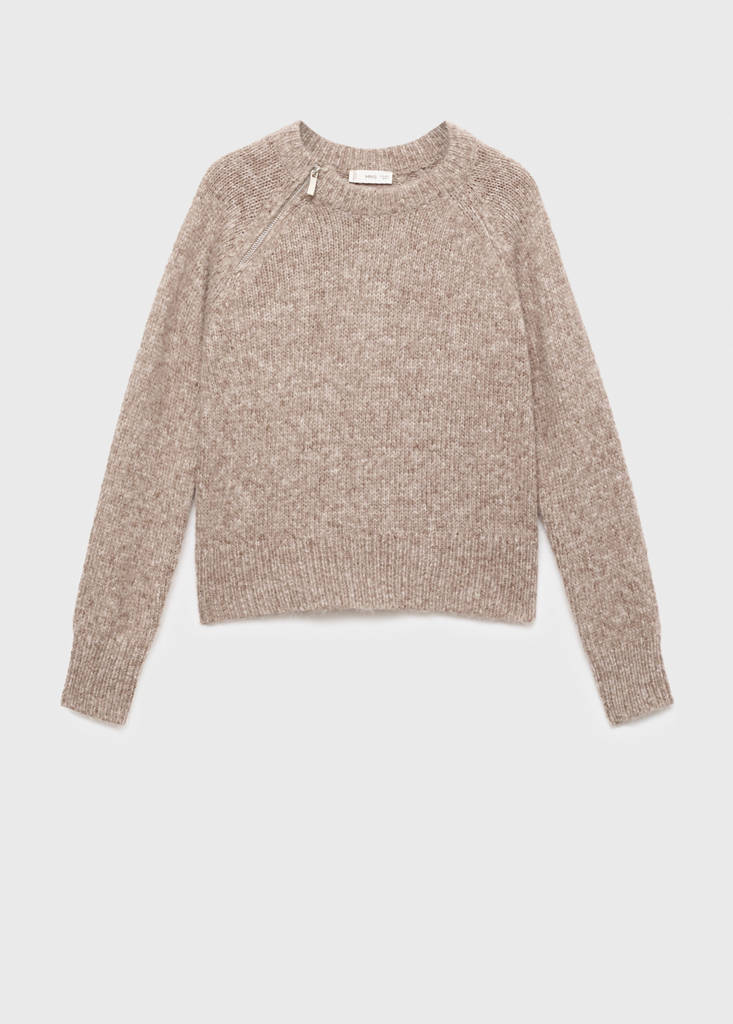 Zip knit sweater — Brown