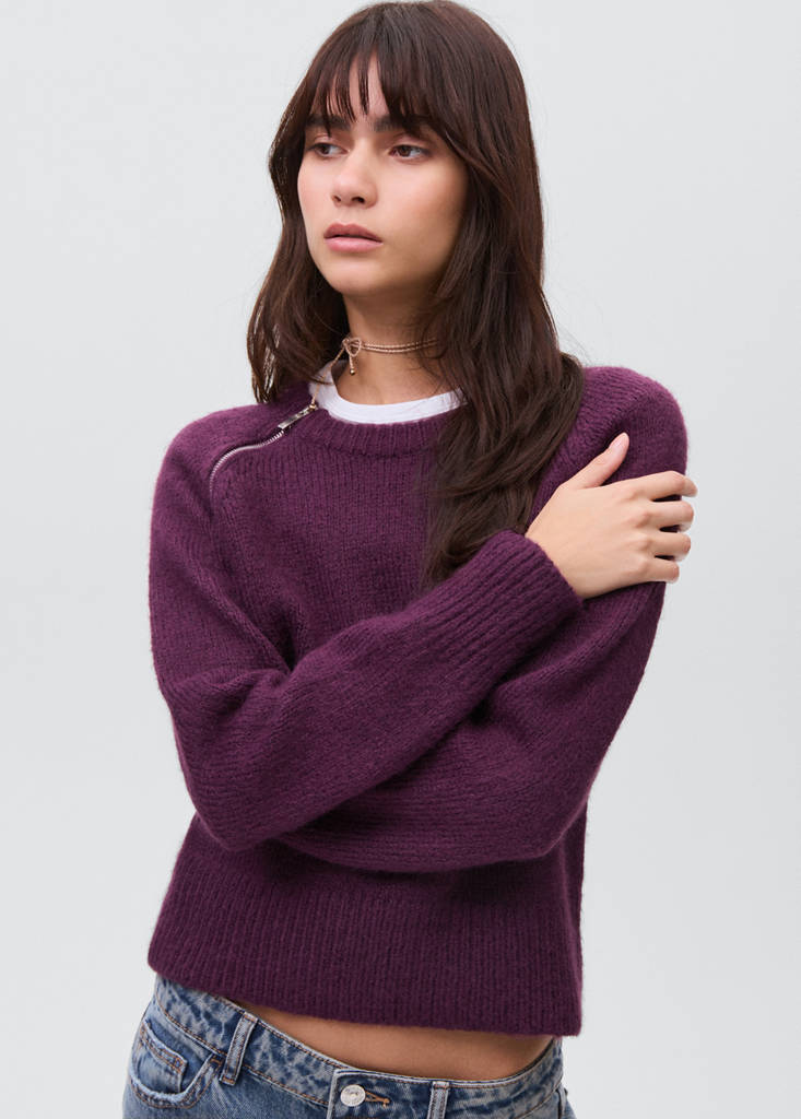 Zip knit sweater — Maroon