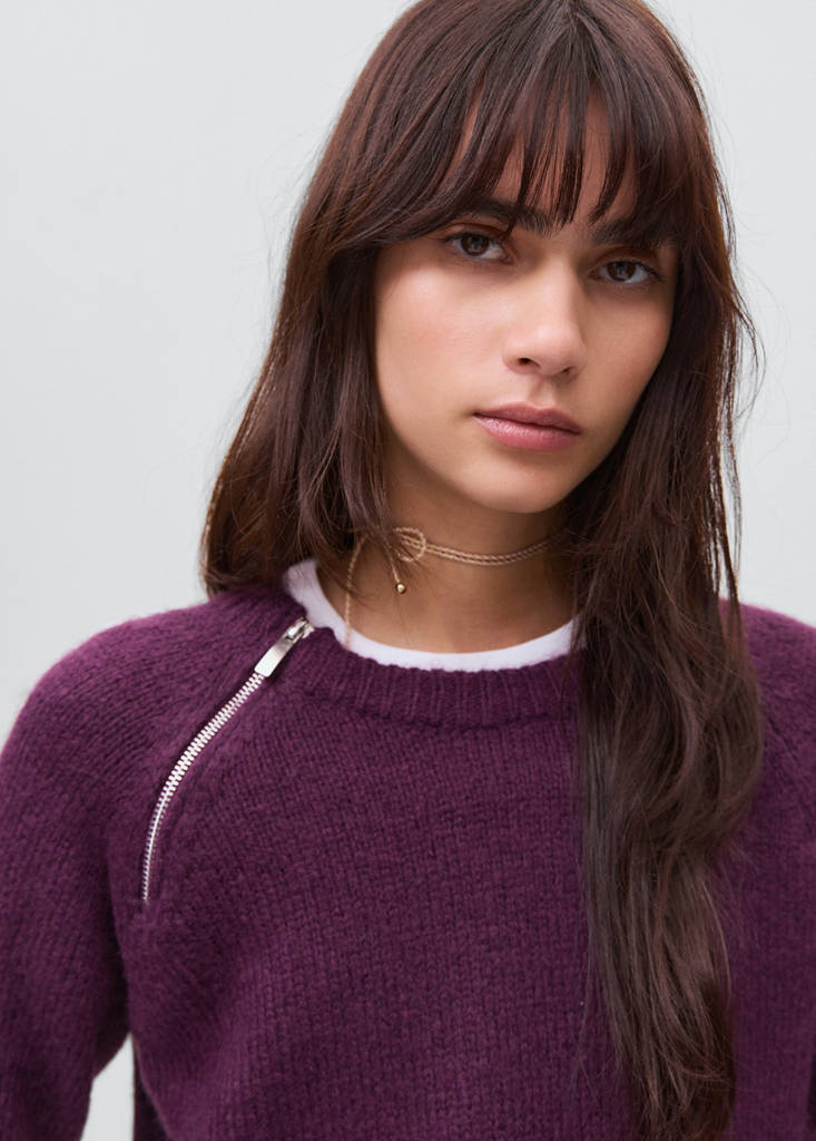 Zip knit sweater — Maroon