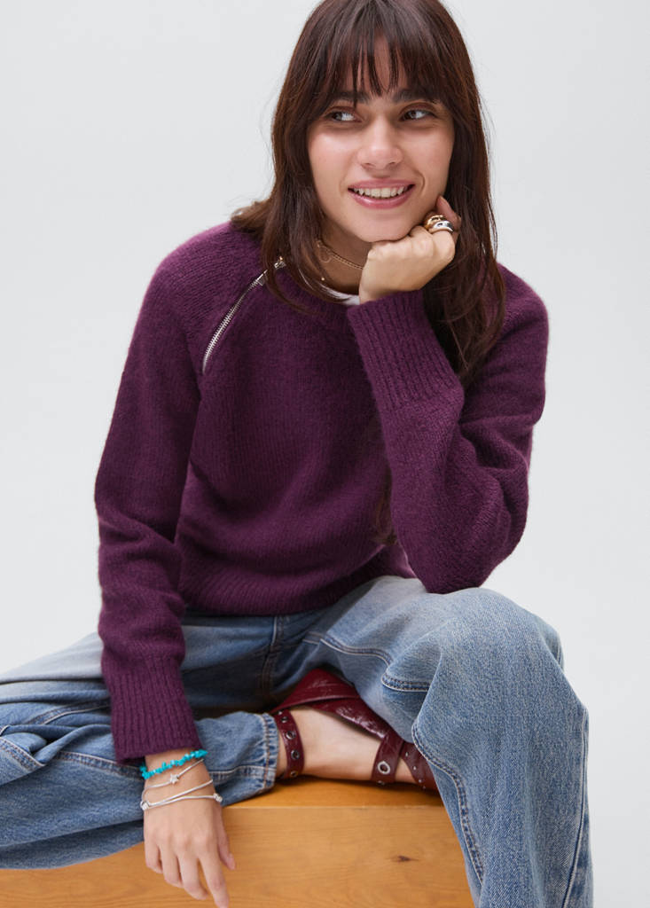 Zip knit sweater — Maroon