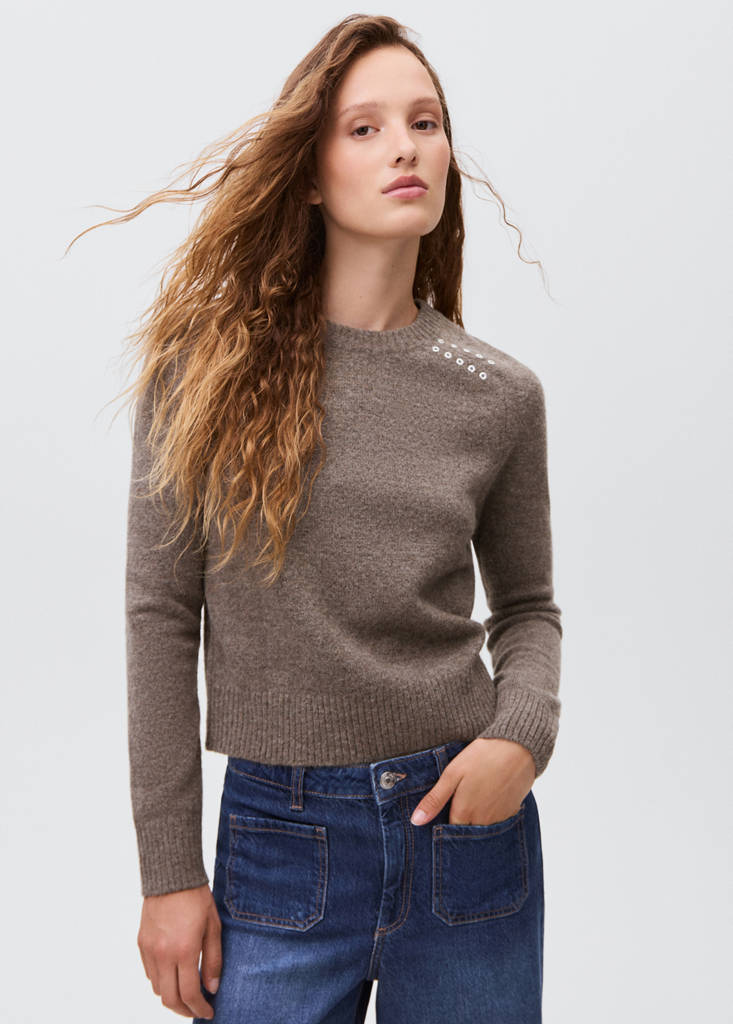 Studded knitted sweater — Brown