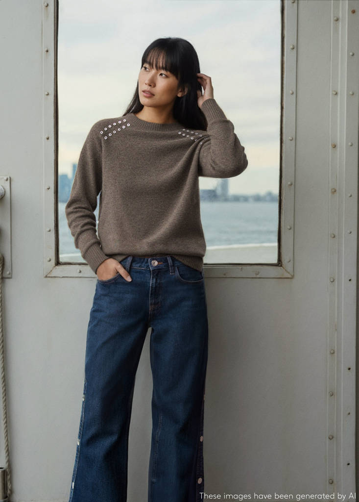 Studded knitted sweater — Brown