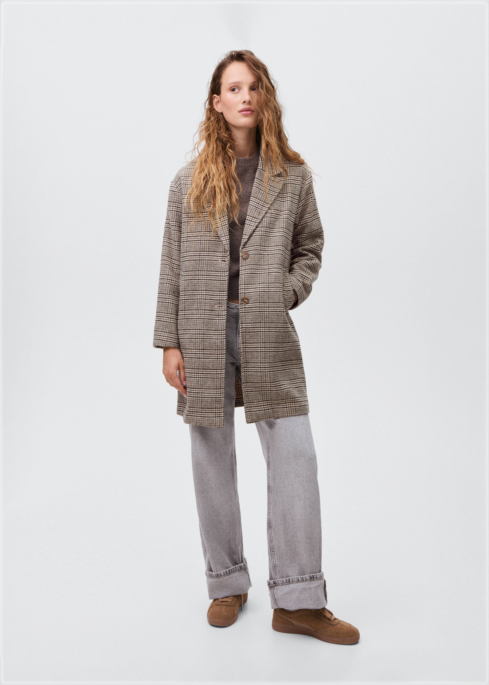 Check wool-blend coat - General plane, Beige. Ref: 17026336-00.