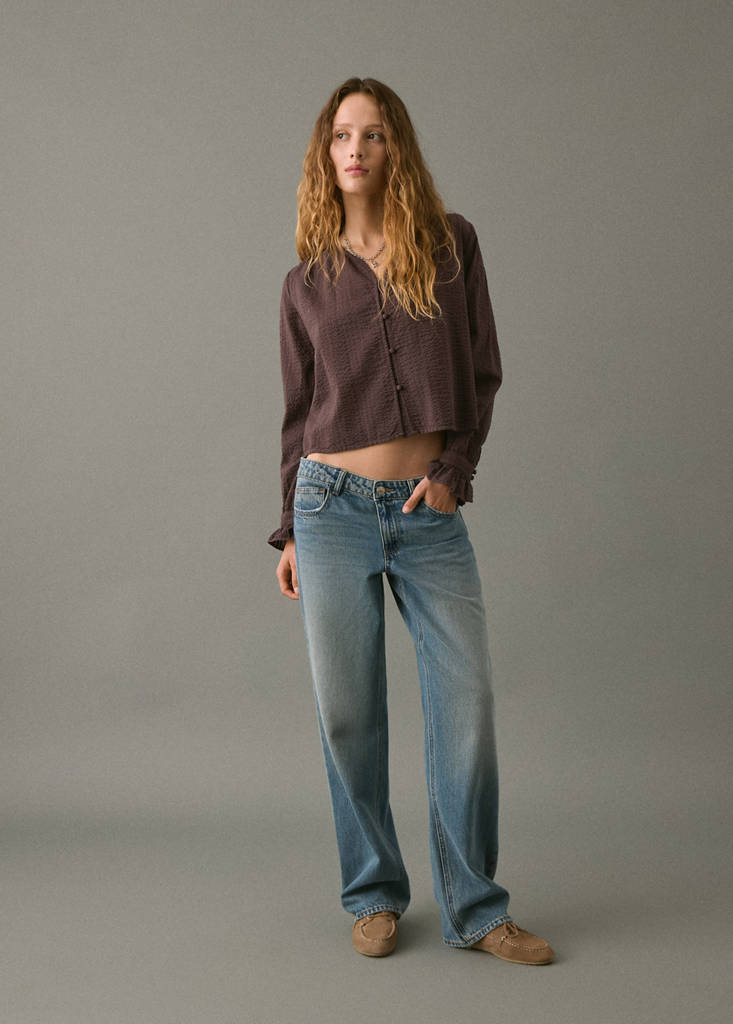 Ruched sleeve blouse — Brown