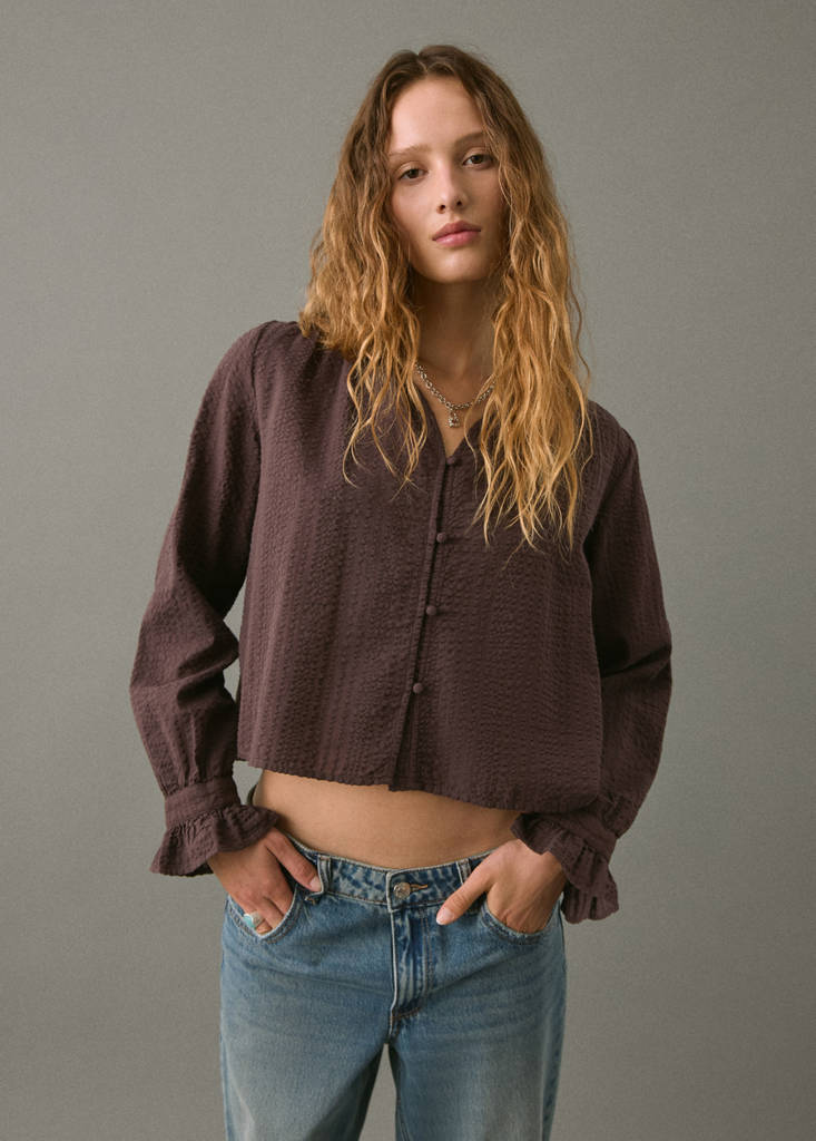 Ruched sleeve blouse — Brown