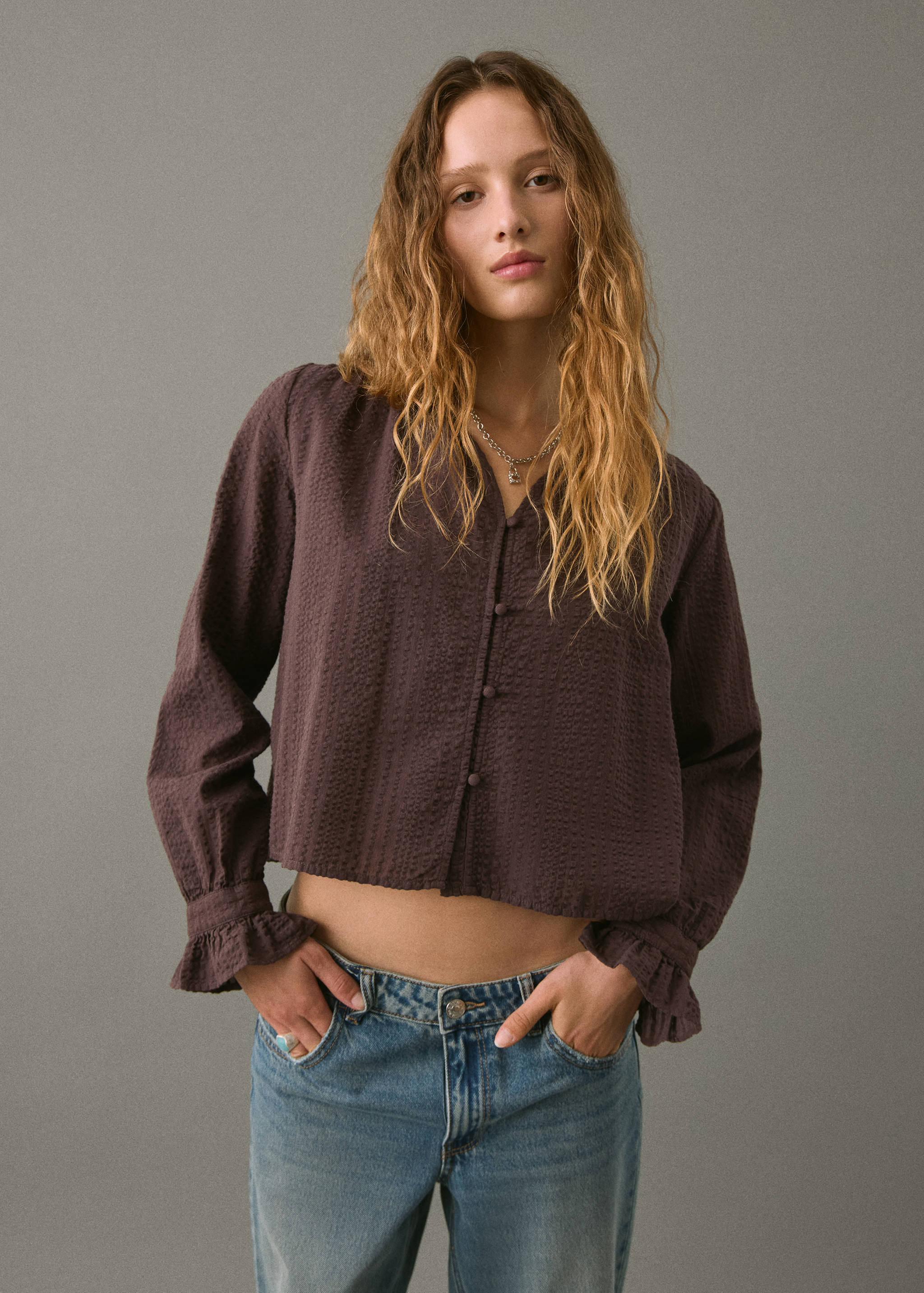 Ruched sleeve blouse - Medium plane