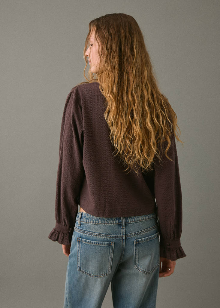 Ruched sleeve blouse — Brown