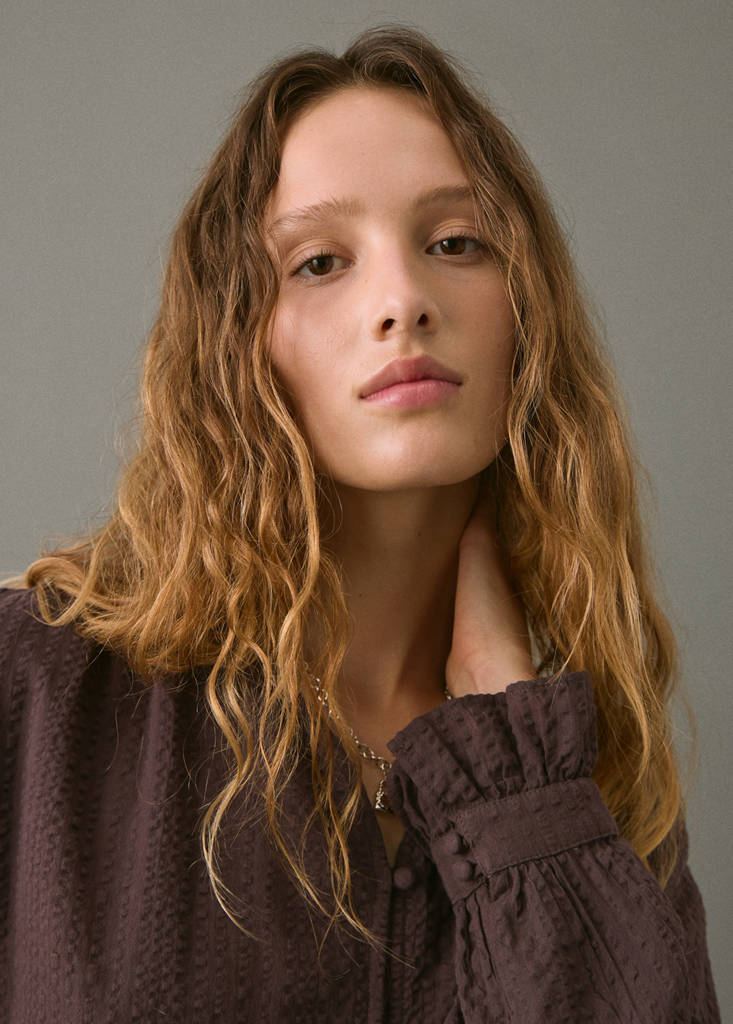Ruched sleeve blouse — Brown