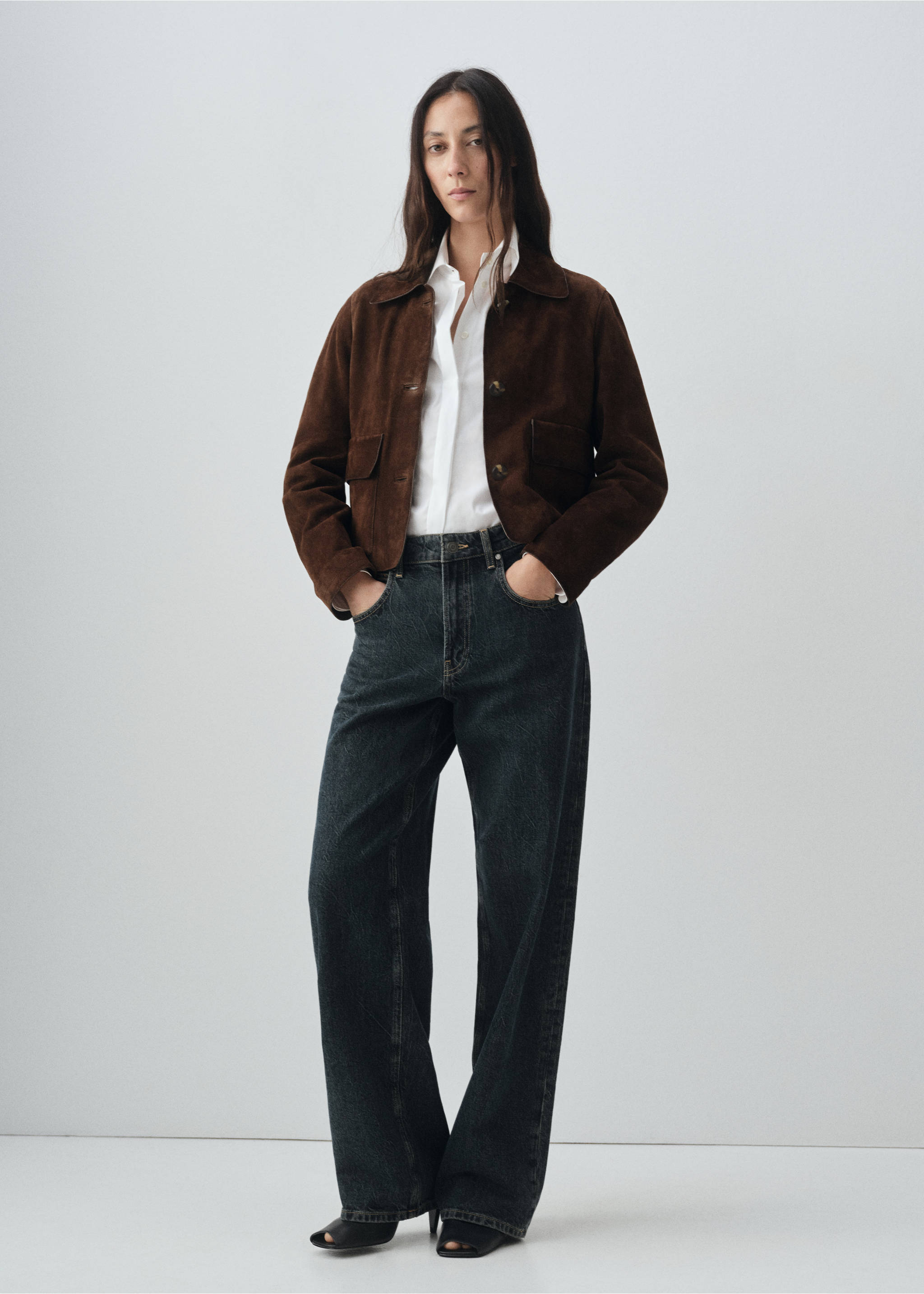 Veste courte 100 % daim - Plan général, Marron. Ref: 17026347-00.