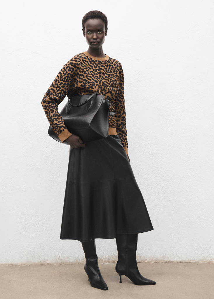 Leopard-print knitted sweater — Ecru