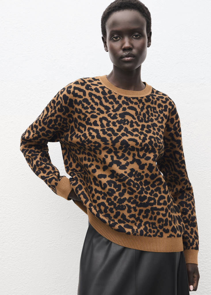 Leopard-print knitted sweater — Ecru