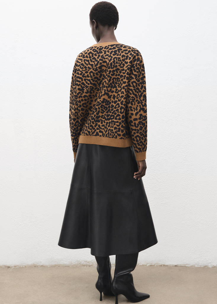 Leopard-print knitted sweater — Ecru