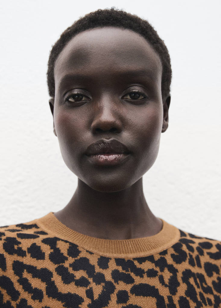 Leopard-print knitted sweater — Ecru