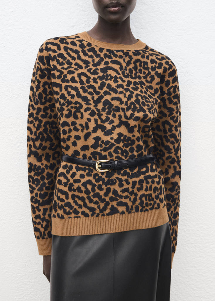 Leopard-print knitted sweater — Ecru