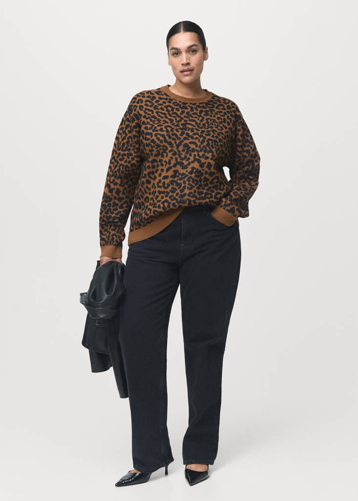 Leopard-print knitted sweater — Ecru