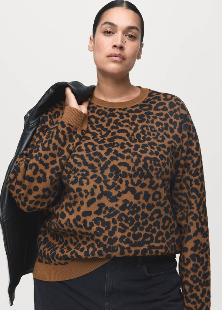 Leopard-print knitted sweater — Ecru