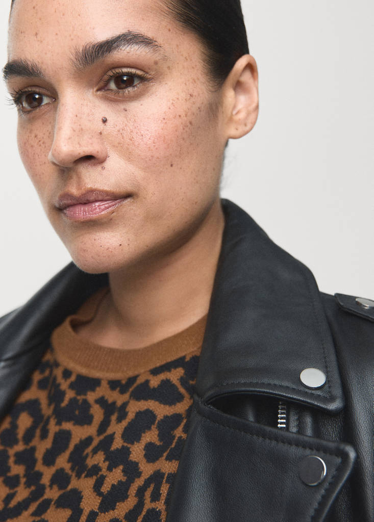 Leopard-print knitted sweater — Ecru