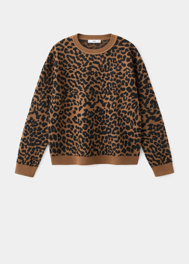 Leopard-print knitted sweater — Ecru