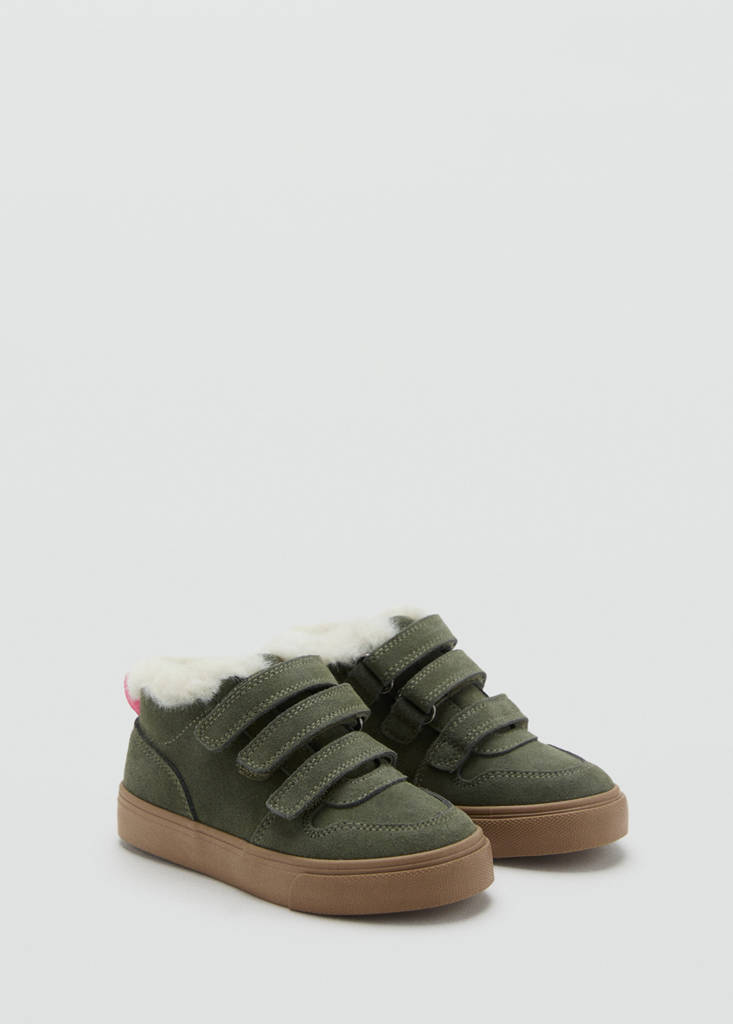 Leather trainers with fleece — Khaki
