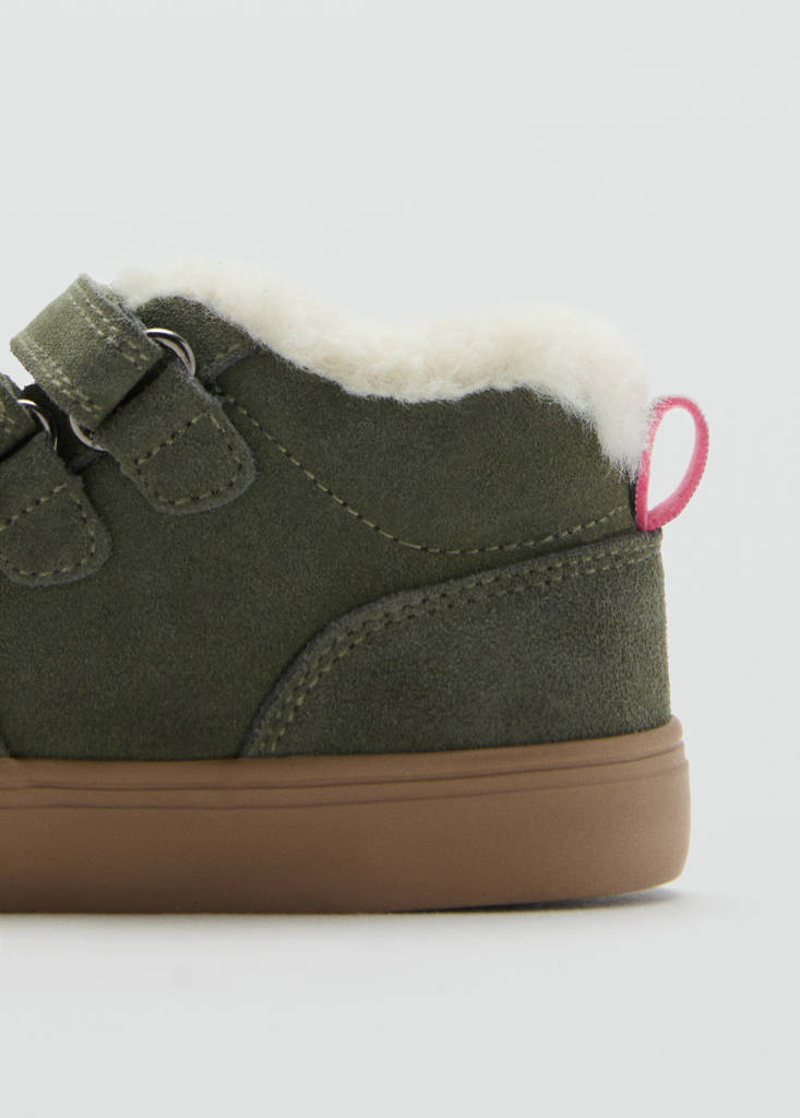 Leather trainers with fleece — Khaki