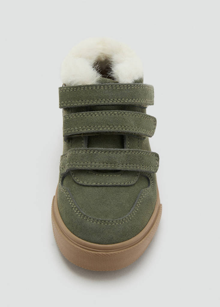 Leather trainers with fleece — Khaki