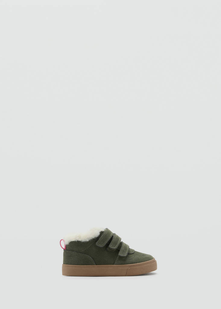 Leather trainers with fleece — Khaki