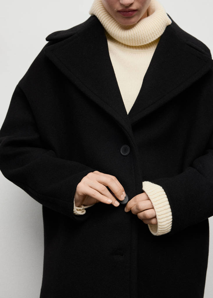 Oversized short wool coat — Black