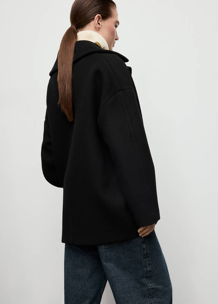 Oversized short wool coat — Black