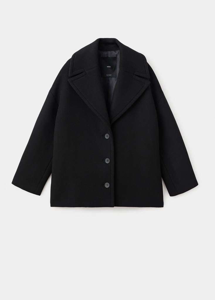 Oversized short wool coat — Black