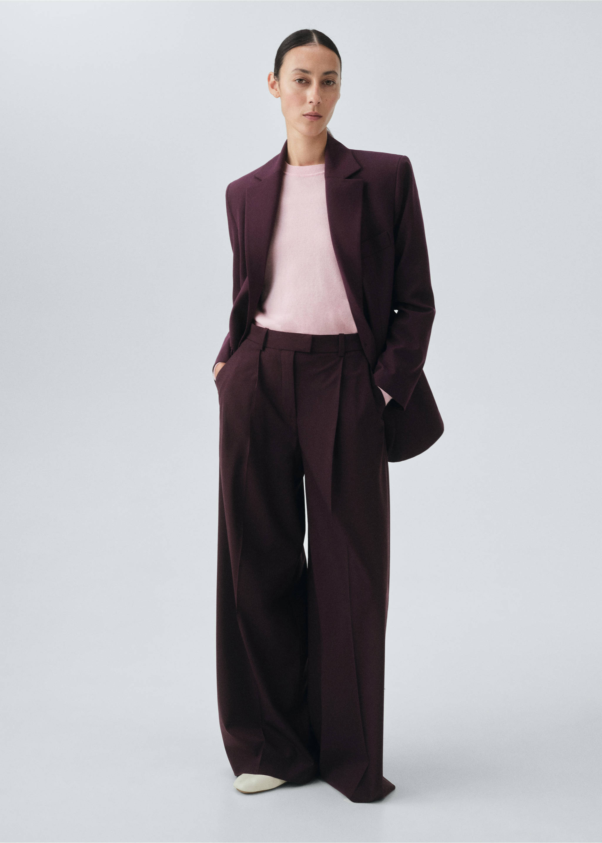 Blazer costume laine mélangée - Plan général, Grenat. Ref: 17026363-00.