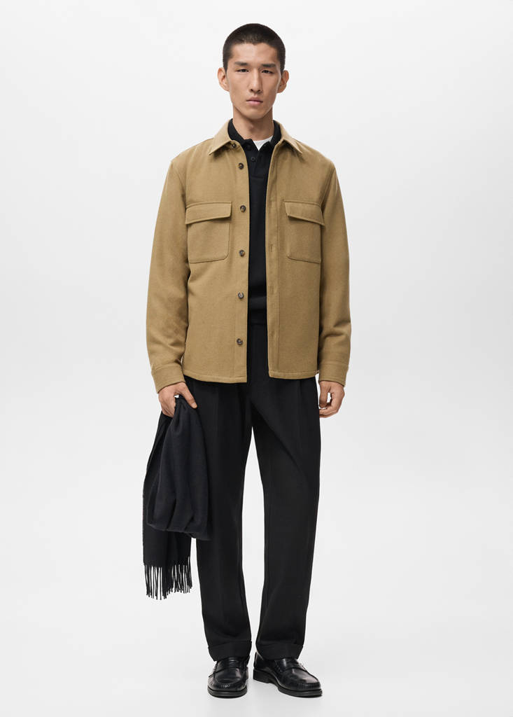 Wool overshirt with pockets — Medium Brown