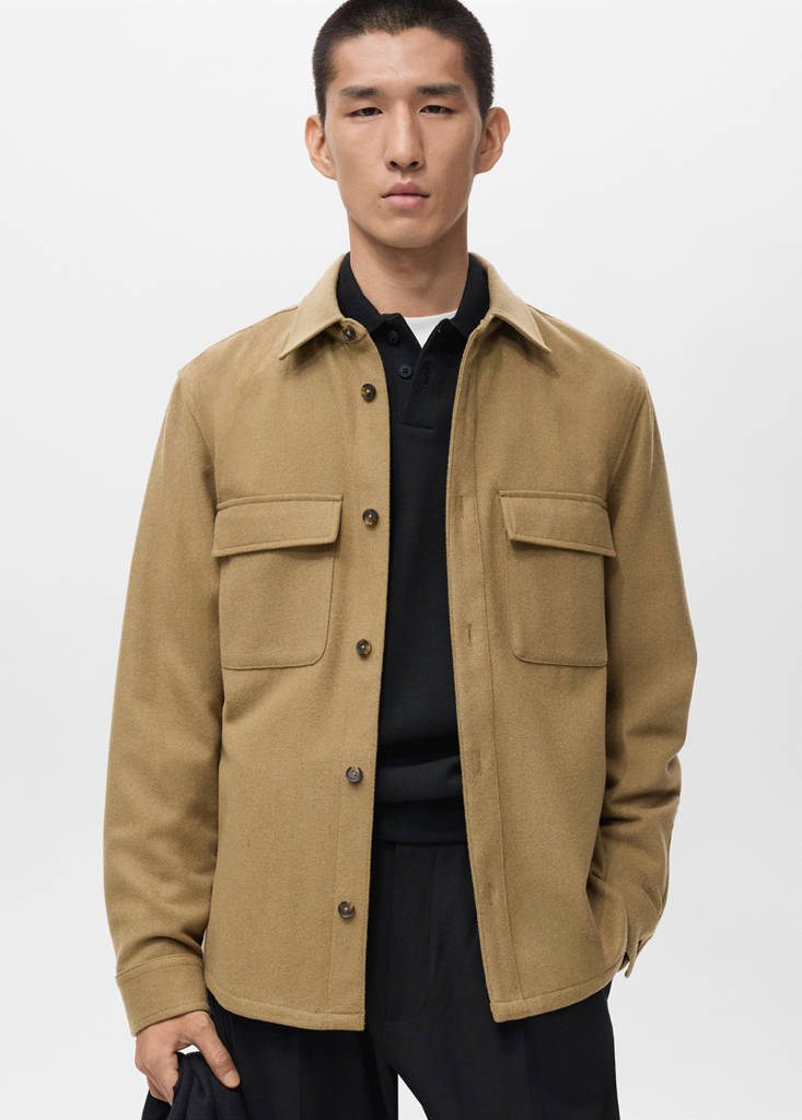 Wool overshirt with pockets — Medium Brown