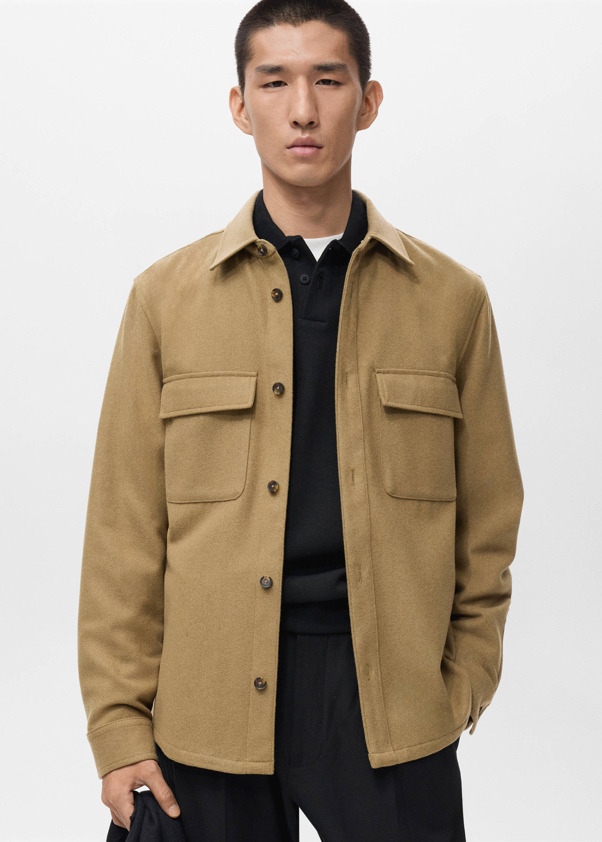 Wool overshirt with pockets - Medium plane