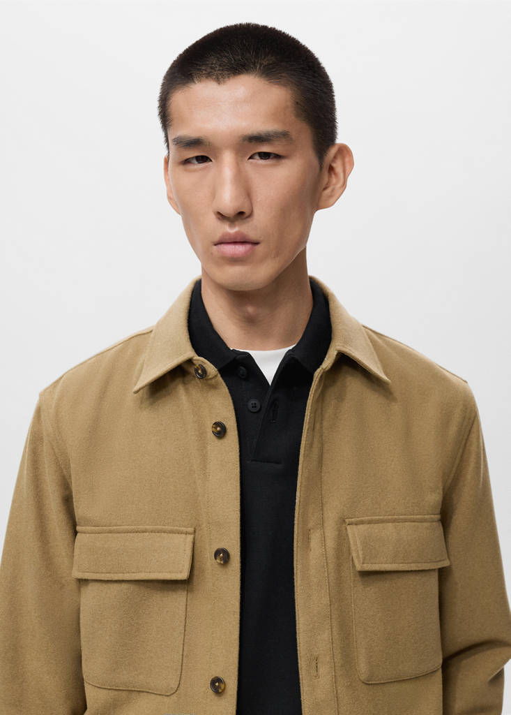 Wool overshirt with pockets — Medium Brown