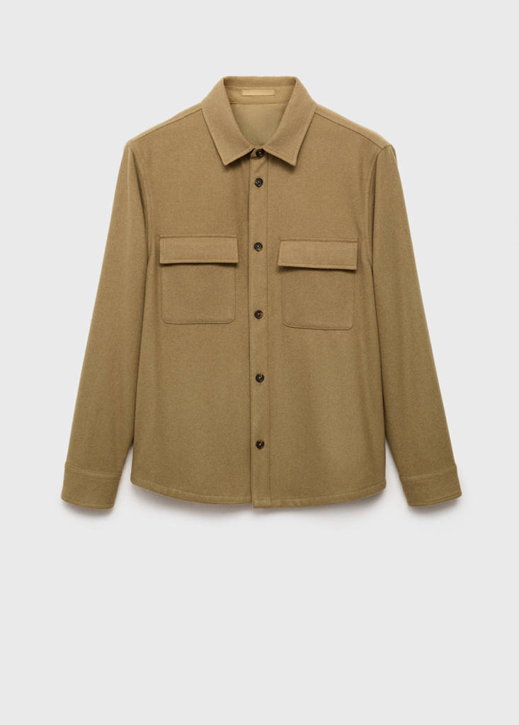 Wool overshirt with pockets — Medium Brown