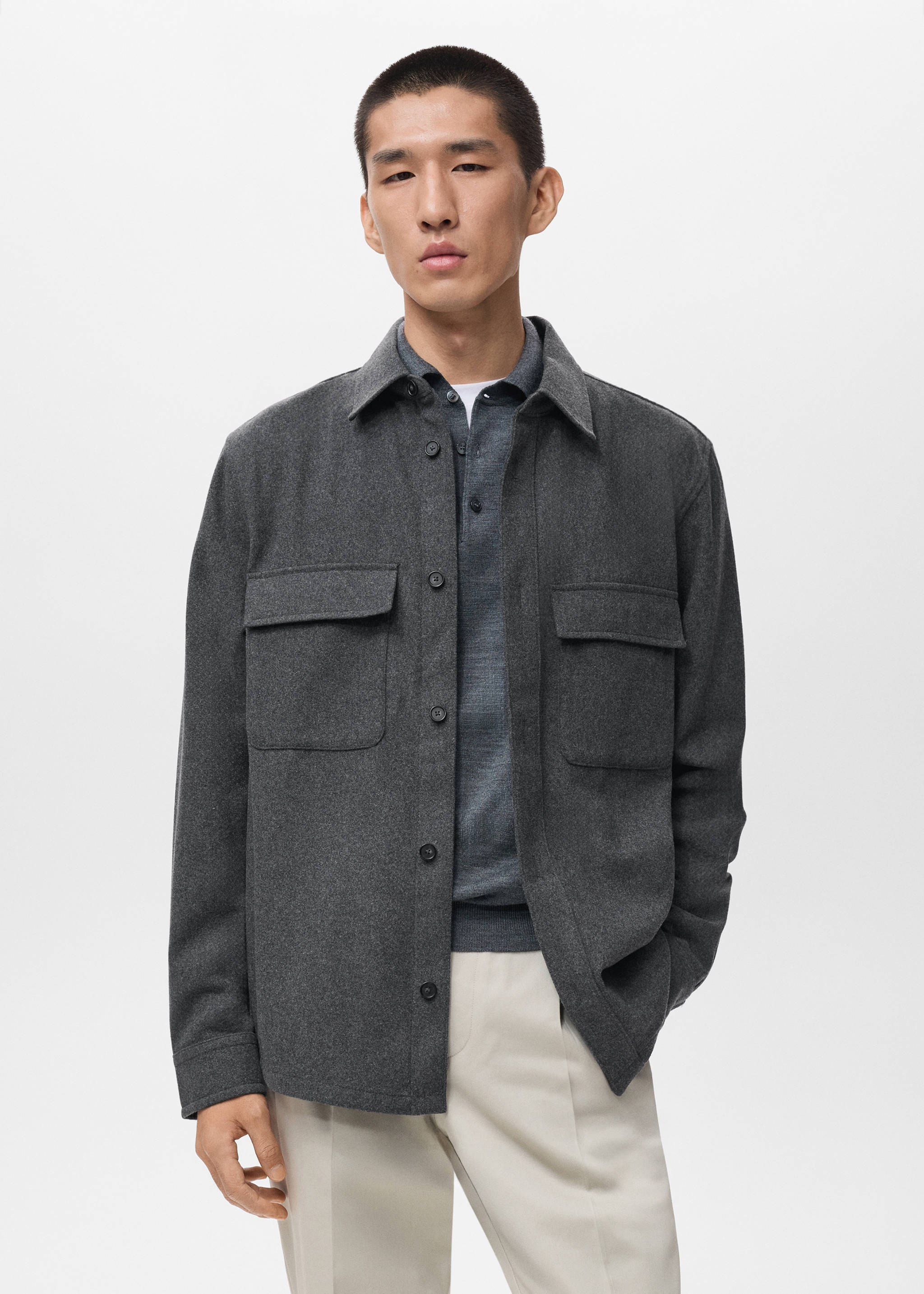 Wool overshirt with pockets - Medium plane
