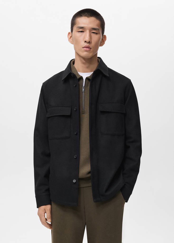 Wool overshirt with pockets — Black