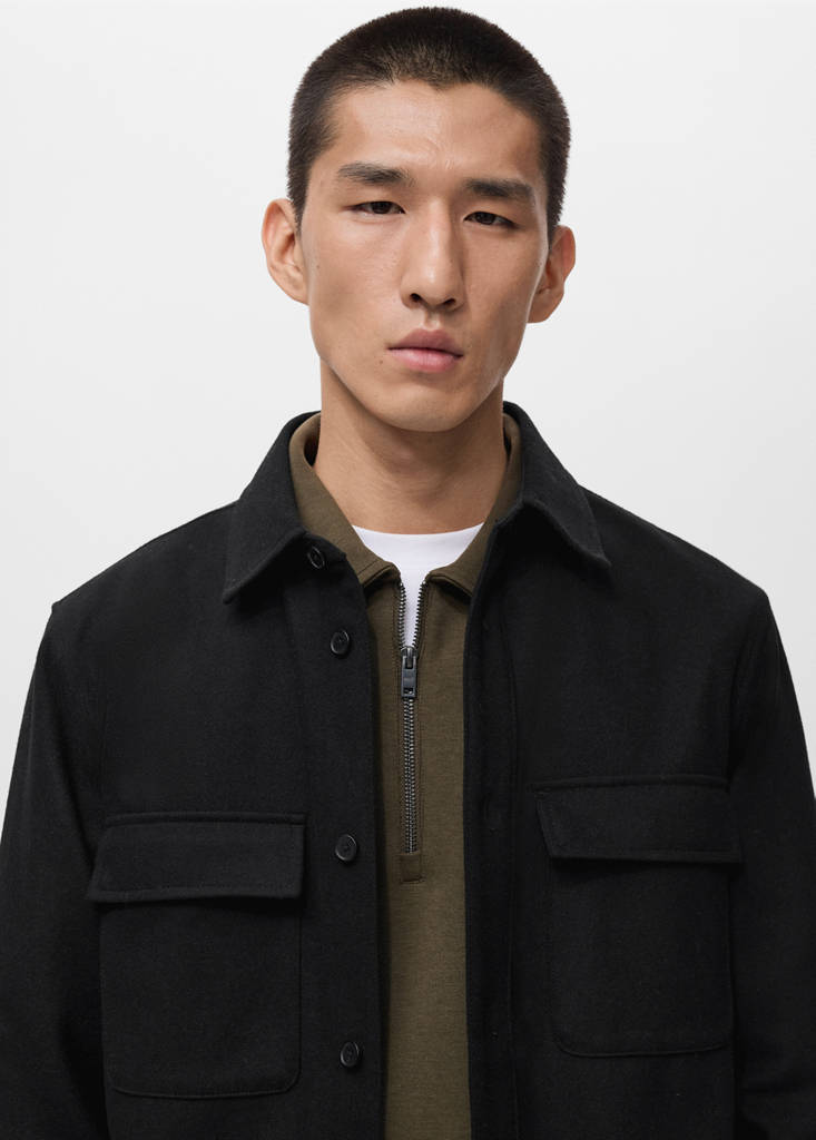 Wool overshirt with pockets — Black